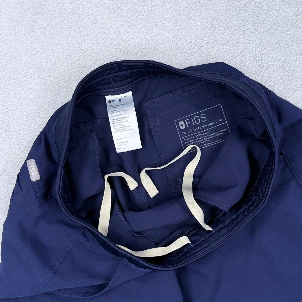 Figs Axim Cargo Scrub Pants Mens Medium Navy Blue Drawstring Technical T2001